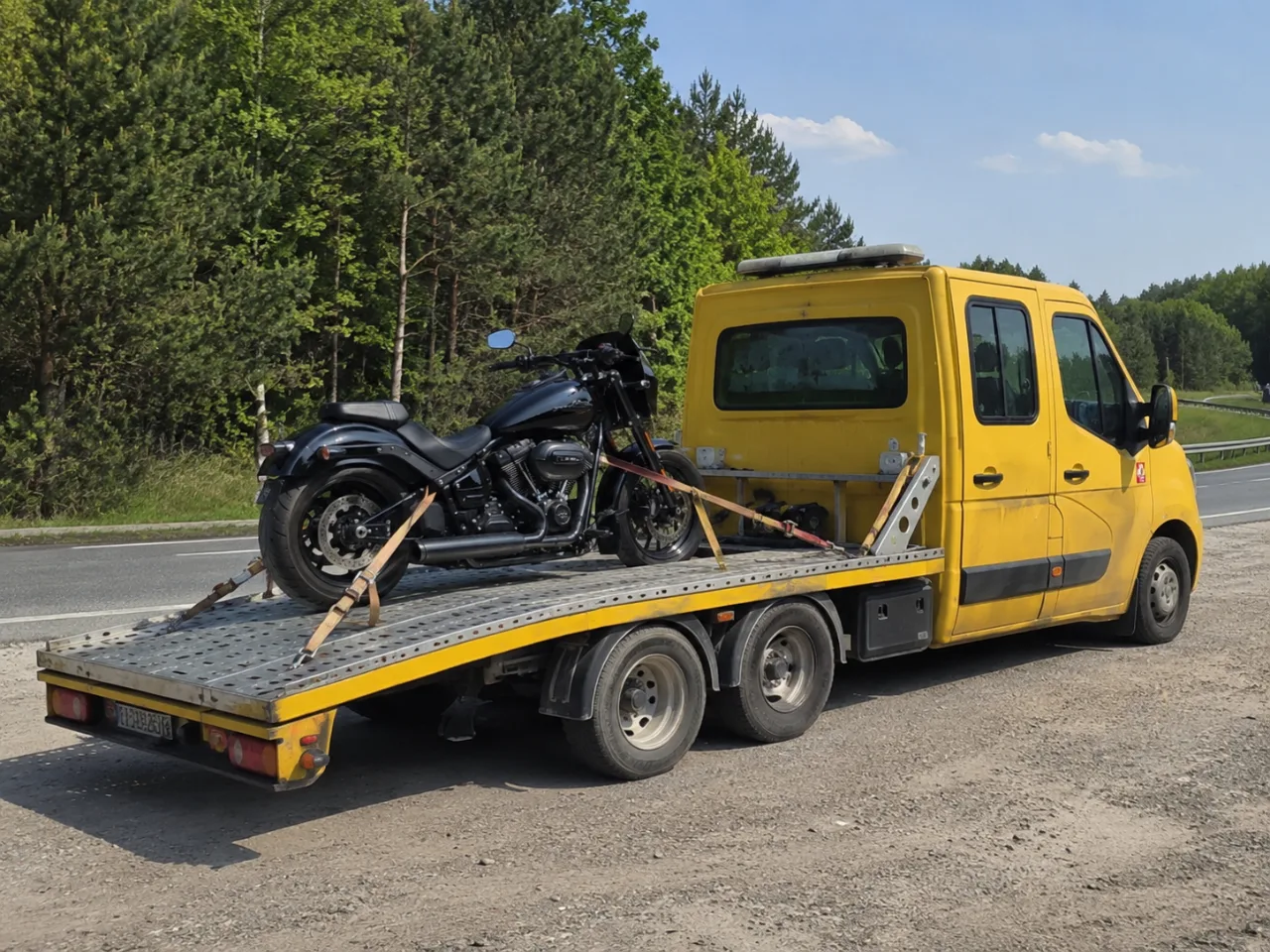Letni transport motocykla na lawecie – Piła
