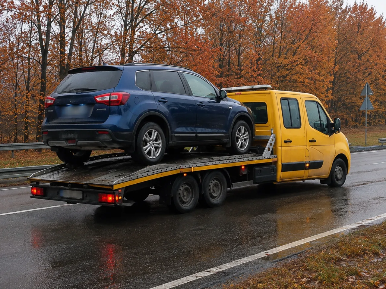 Jesienny transport SUV-a na lawecie – MANU-HOL Piła